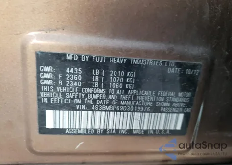 2013 Subaru Legacy 2.5I Limited z USA, uszkodzony, nr VIN 4S3BMBP69D3019976